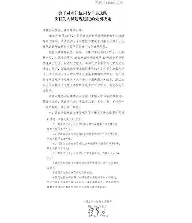 中国足协重罚“女足赛场冲突”<strong></p>
<p>美股f</strong>，多人被禁赛、罚款