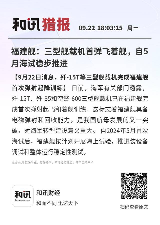 福建舰：三型舰载机首弹飞着舰<strong></p>
<p>美股</strong>，自5月海试稳步推进